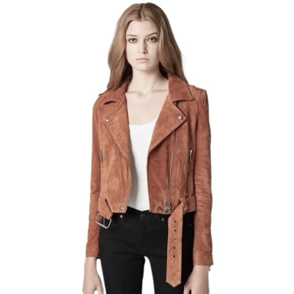 Blank NYC Brown Suede Leather Moto Zip Jacket In El Dorado M - Picture 5 of 11